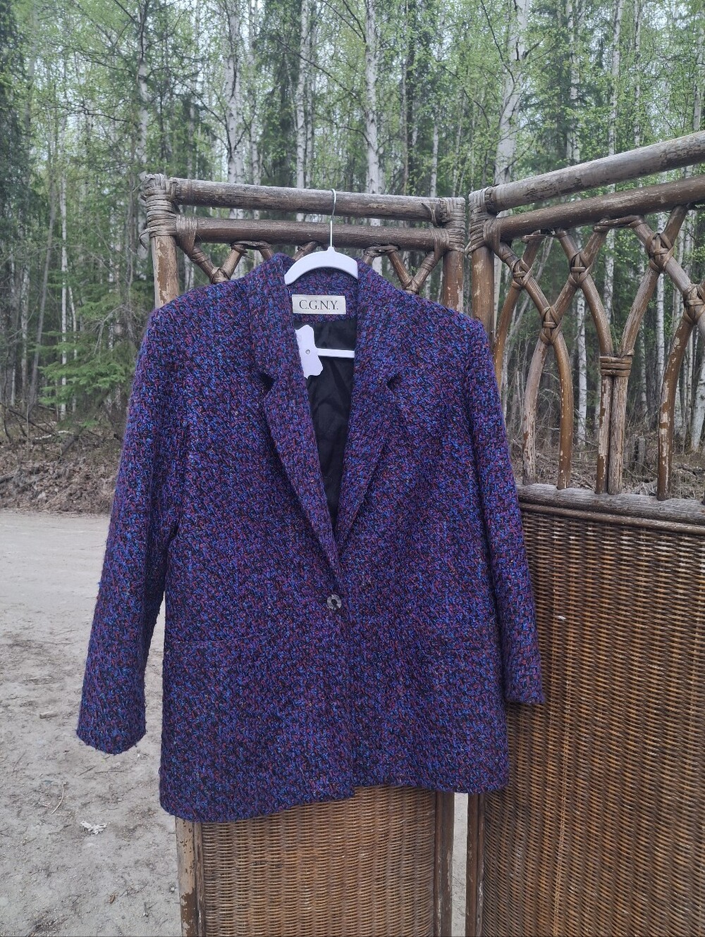 Purple Multi-Color Tweed Single-Button Blazer